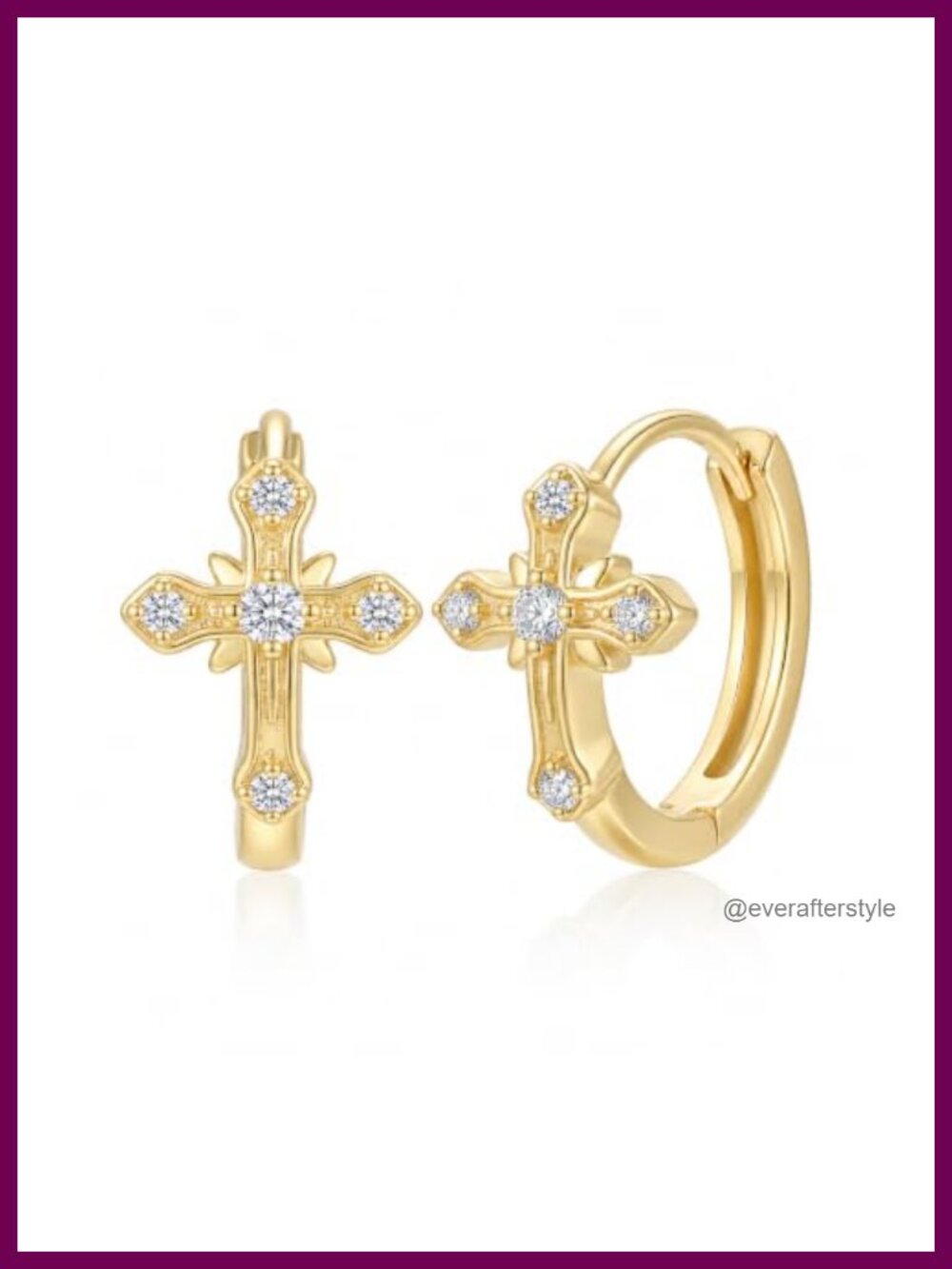 14K Gold Plated Cross Huggie Hoop Earrings for Women 20mm CZ Vintage